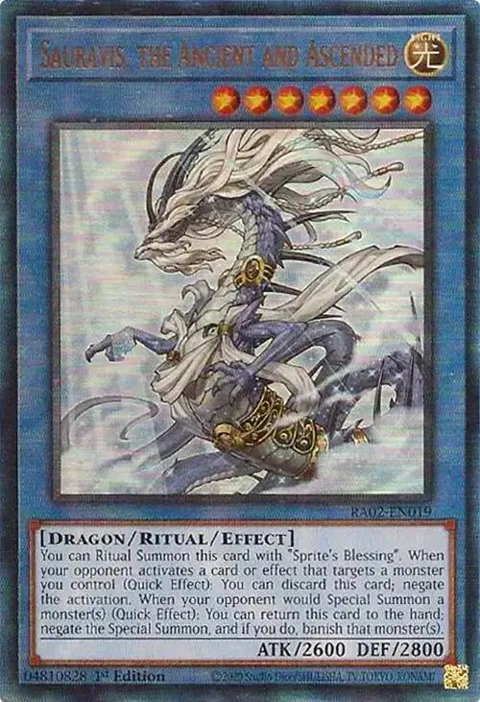 Sauravis, the Ancient and Ascended Prismatic Ultimate Rare RA02-EN019 Yu-Gi-Oh card from 25th Anniversary Rarity Collection II