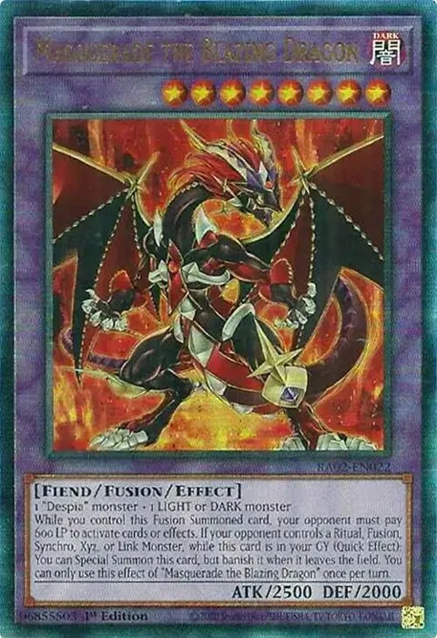Masquerade the Blazing Dragon Prismatic Ultimate Rare RA02-EN022 Yu-Gi-Oh card from 25th Anniversary Rarity Collection II