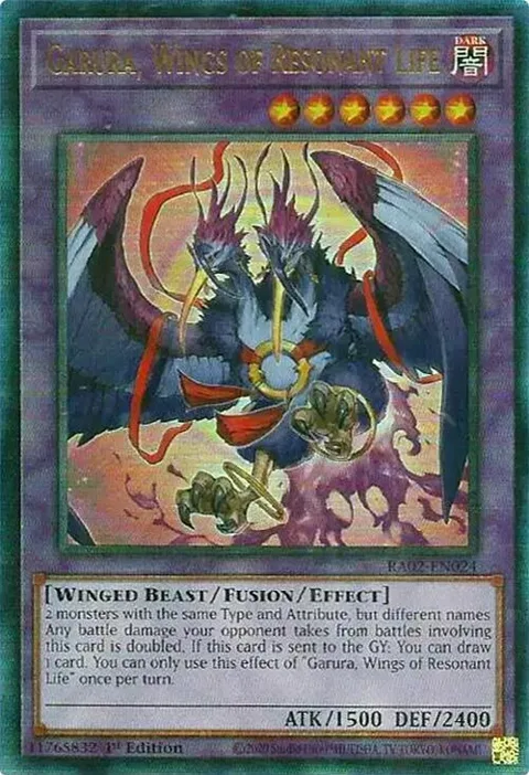 Garura, Wings of Resonant Life Prismatic Ultimate Rare RA02-EN024 Yu-Gi-Oh card from 25th Anniversary Rarity Collection II