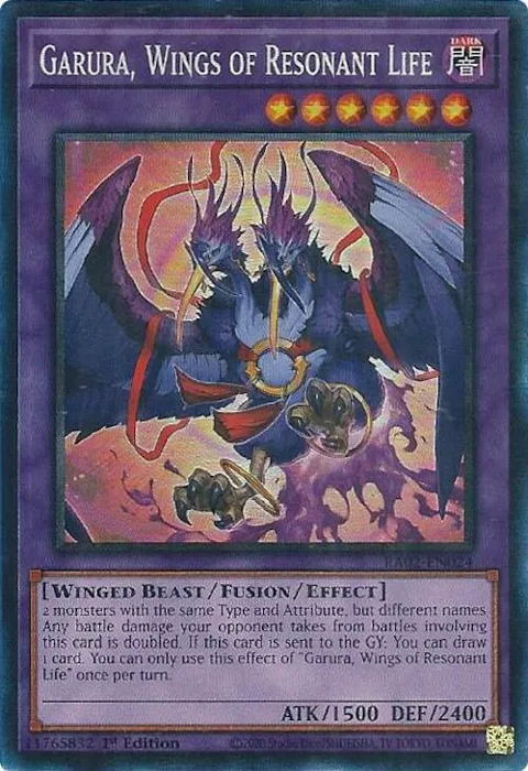 Garura, Wings of Resonant Life Prismatic Collector's Rare RA02-EN024 Yu-Gi-Oh card from 25th Anniversary Rarity Collection II