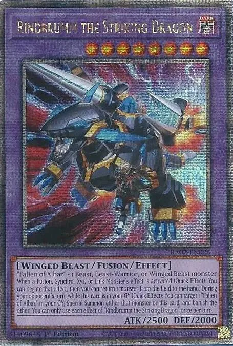 Rindbrumm the Striking Dragon Quarter Century Secret Rare RA02-EN025 Yu-Gi-Oh card from 25th Anniversary Rarity Collection II