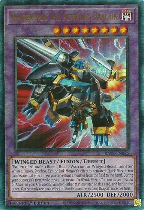 Rindbrumm the Striking Dragon Prismatic Ultimate Rare RA02-EN025 Yu-Gi-Oh card from 25th Anniversary Rarity Collection II