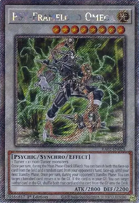 PSY-Framelord Omega Platinum Secret Rare RA02-EN028 Yu-Gi-Oh card from 25th Anniversary Rarity Collection II