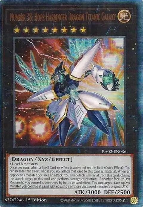 Number 38: Hope Harbinger Dragon Titanic Galaxy Prismatic Ultimate Rare RA02-EN036 Yu-Gi-Oh card from 25th Anniversary Rarity Collection II