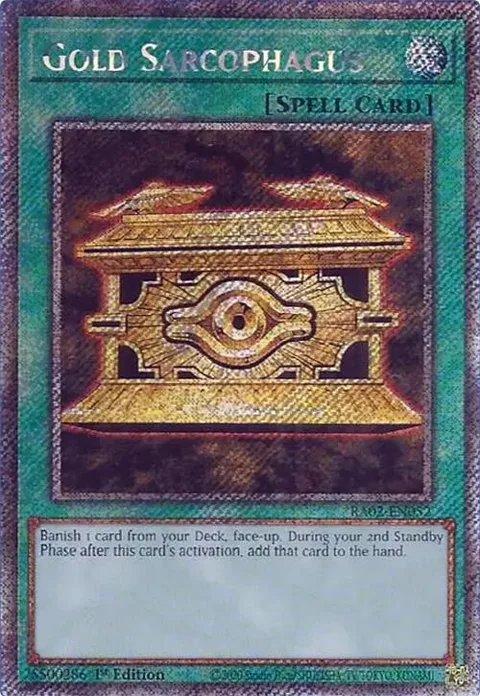 Gold Sarcophagus Platinum Secret Rare RA02-EN052 Yu-Gi-Oh card from 25th Anniversary Rarity Collection II