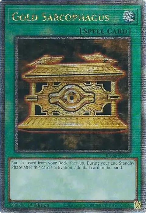 Gold Sarcophagus Quarter Century Secret Rare RA02-EN052 Yu-Gi-Oh card from 25th Anniversary Rarity Collection II