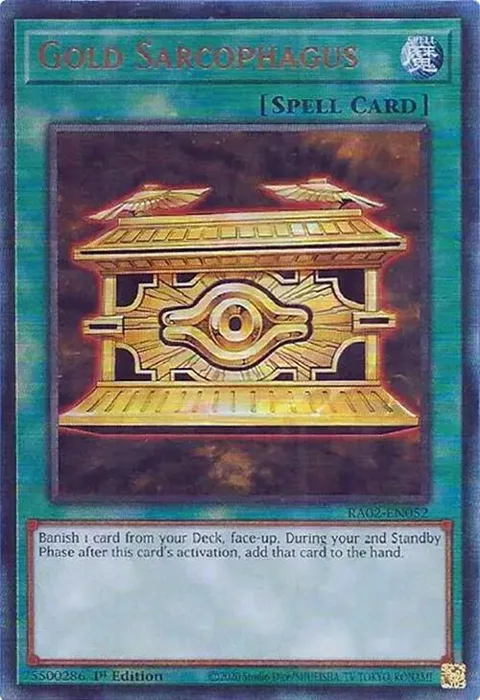 Gold Sarcophagus Prismatic Ultimate Rare RA02-EN052 Yu-Gi-Oh card from 25th Anniversary Rarity Collection II