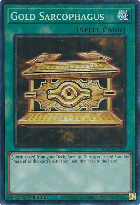 Gold Sarcophagus Prismatic Collector's Rare RA02-EN052 Yu-Gi-Oh card from 25th Anniversary Rarity Collection II