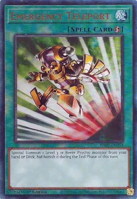 Emergency Teleport Prismatic Ultimate Rare RA02-EN053 Yu-Gi-Oh card from 25th Anniversary Rarity Collection II