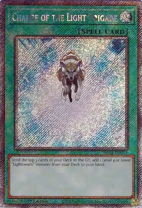 Charge of the Light Brigade Platinum Secret Rare RA02-EN055 Yu-Gi-Oh card from 25th Anniversary Rarity Collection II