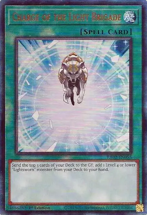 Charge of the Light Brigade Prismatic Ultimate Rare RA02-EN055 Yu-Gi-Oh card from 25th Anniversary Rarity Collection II
