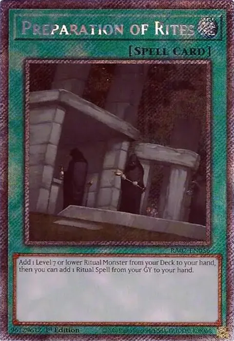 Preparation of Rites Platinum Secret Rare RA02-EN056 Yu-Gi-Oh card from 25th Anniversary Rarity Collection II