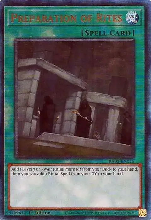 Preparation of Rites Prismatic Ultimate Rare RA02-EN056 Yu-Gi-Oh card from 25th Anniversary Rarity Collection II
