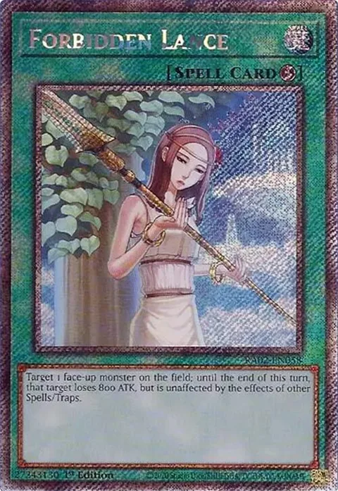 Forbidden Lance Platinum Secret Rare RA02-EN058 Yu-Gi-Oh card from 25th Anniversary Rarity Collection II