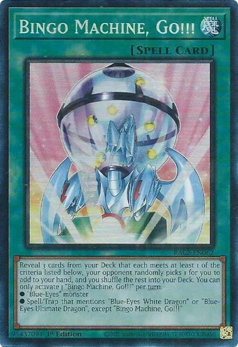 Bingo Machine, Go!!! Prismatic Collector's Rare RA02-EN062 Yu-Gi-Oh card from 25th Anniversary Rarity Collection II