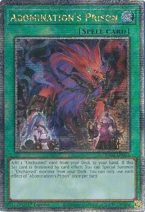 Abomination's Prison Quarter Century Secret Rare RA02-EN064 Yu-Gi-Oh card from 25th Anniversary Rarity Collection II