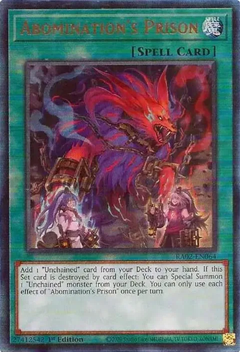 Abomination's Prison Prismatic Ultimate Rare RA02-EN064 Yu-Gi-Oh card from 25th Anniversary Rarity Collection II