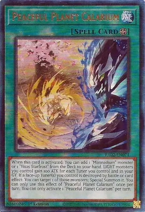 Peaceful Planet Calarium Prismatic Ultimate Rare RA02-EN074 Yu-Gi-Oh card from 25th Anniversary Rarity Collection II
