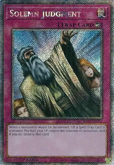 Solemn Judgment Platinum Secret Rare RA02-EN075 Yu-Gi-Oh card from 25th Anniversary Rarity Collection II
