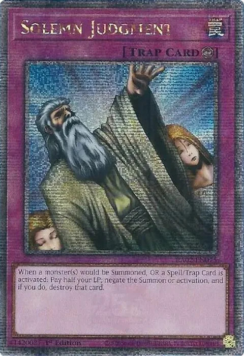 Solemn Judgment Quarter Century Secret Rare RA02-EN075 Yu-Gi-Oh card from 25th Anniversary Rarity Collection II