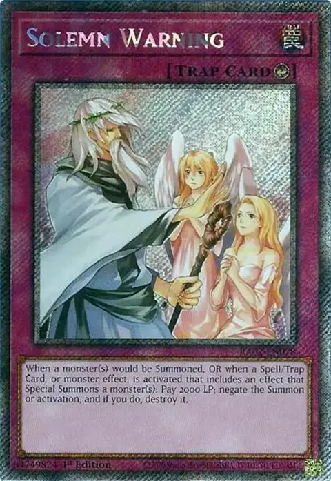 Solemn Warning Platinum Secret Rare RA02-EN078 Yu-Gi-Oh card from 25th Anniversary Rarity Collection II