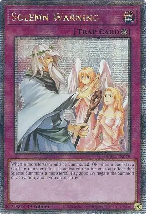 Solemn Warning Quarter Century Secret Rare RA02-EN078 Yu-Gi-Oh card from 25th Anniversary Rarity Collection II