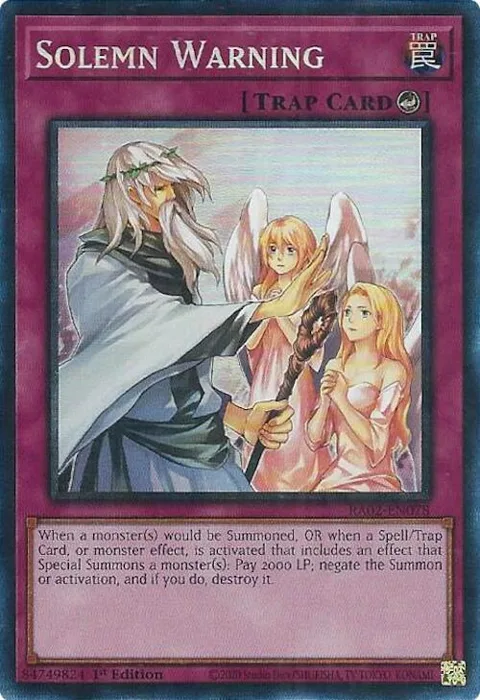 Solemn Warning Prismatic Collector's Rare RA02-EN078 Yu-Gi-Oh card from 25th Anniversary Rarity Collection II