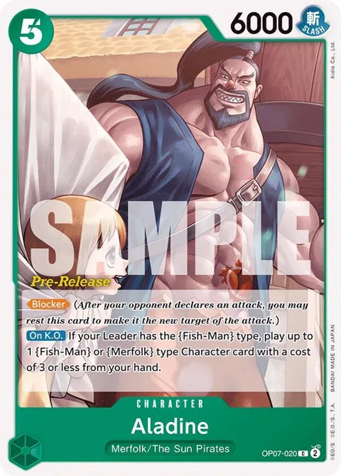 Aladine OP07-020 Pre-Release One Piece card from 500 Years in the Future Pre-Release Cards