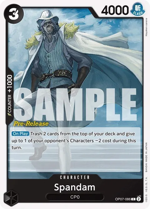 Spandam OP07-086 Pre-Release One Piece card from 500 Years in the Future Pre-Release Cards