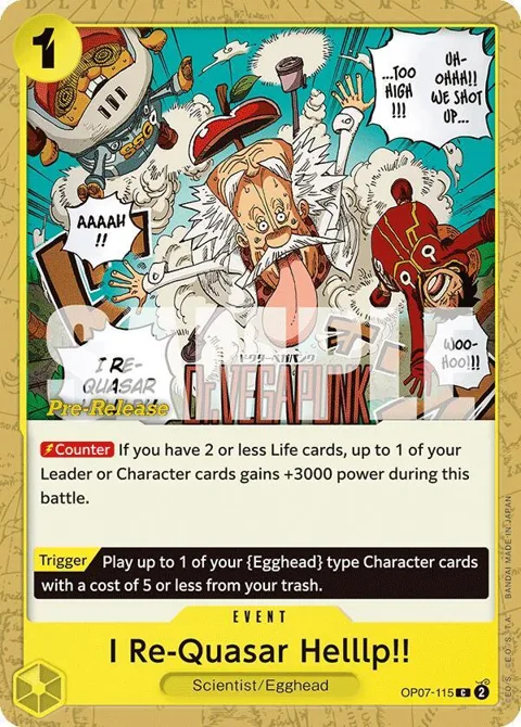 I Re-Quasar Helllp!! OP07-115 Pre-Release One Piece card from 500 Years in the Future Pre-Release Cards