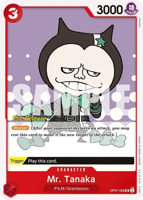 Mr. Tanaka OP07-008 Pre-Release One Piece card from 500 Years in the Future Pre-Release Cards