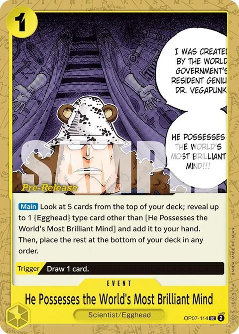 He Possesses the World's Most Brilliant Mind OP07-114 Pre-Release One Piece card from 500 Years in the Future Pre-Release Cards