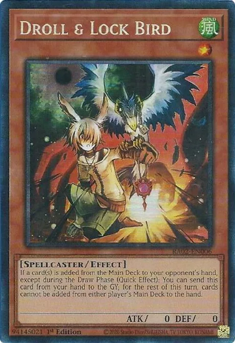 Droll & Lock Bird Prismatic Collector's Rare RA02-EN006 Yu-Gi-Oh card from 25th Anniversary Rarity Collection II