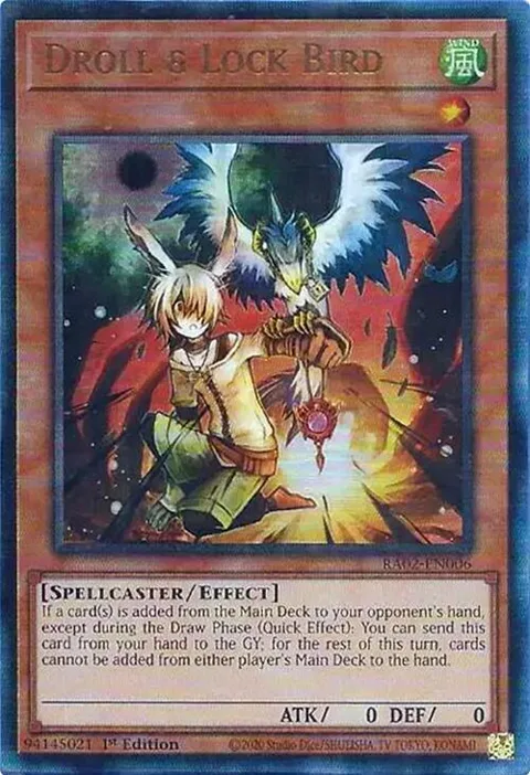 Droll & Lock Bird Prismatic Ultimate Rare RA02-EN006 Yu-Gi-Oh card from 25th Anniversary Rarity Collection II