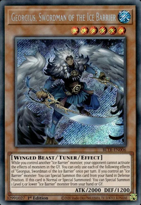 Georgius, Swordman of the Ice Barrier BLTR-EN006 Yu-Gi-Oh card from Battles of Legend: Terminal Revenge