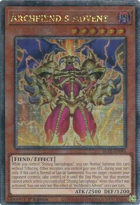 Archfiend's Advent Quarter Century Secret Rare BLTR-EN046 Yu-Gi-Oh card from Battles of Legend: Terminal Revenge