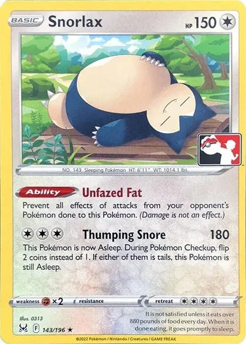 Snorlax #143/196 Pokémon card from Prize Pack Series Cards