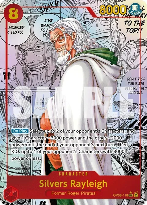 Silvers Rayleigh Alt Art Manga OP08-118 One Piece card from Two Legends