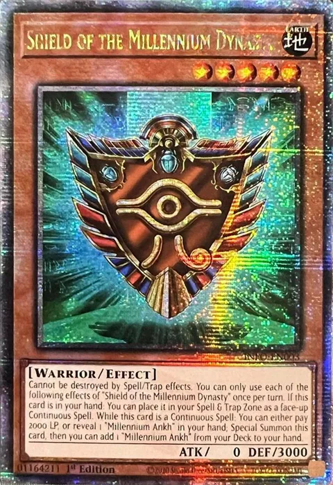 Shield of the Millennium Dynasty Quarter Century Secret Rare INFO-EN003 Yu-Gi-Oh card from The Infinite Forbidden