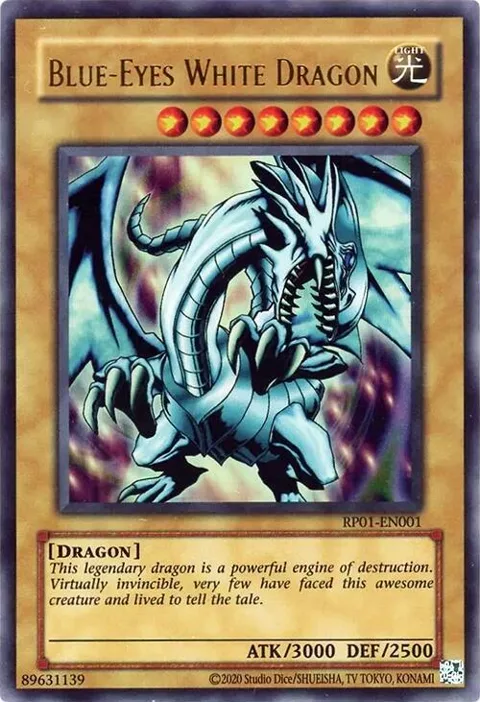 Blue-Eyes White Dragon RP01-EN001 RP01 Unlimited Ultra Rare Yu-Gi-Oh card from Retro Pack (2020 Date Reprint)