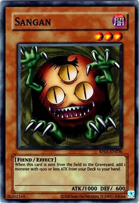 Sangan RP01-EN036 RP01 Unlimited Super Rare Yu-Gi-Oh card from Retro Pack (2020 Date Reprint)