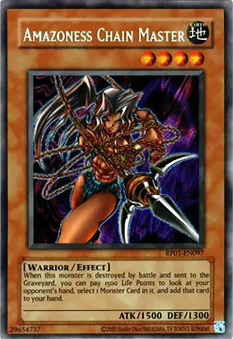 Amazoness Chain Master RP01-EN097 RP01 Unlimited Secret Rare Yu-Gi-Oh card from Retro Pack (2020 Date Reprint)