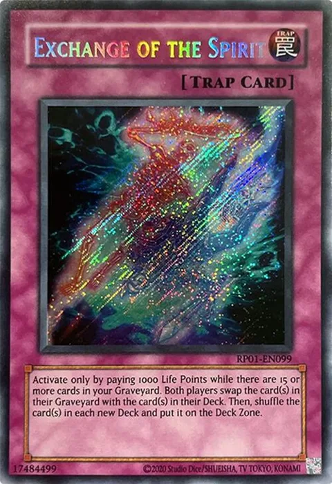Exchange of the Spirit RP01-EN099 RP01 Unlimited Secret Rare Yu-Gi-Oh card from Retro Pack (2020 Date Reprint)