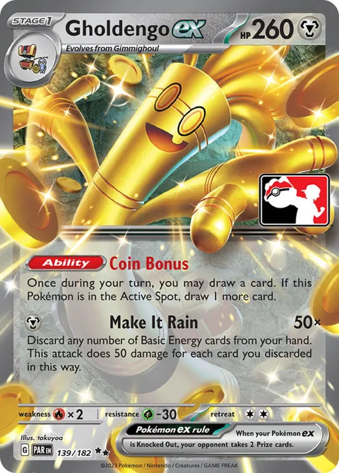 Gholdengo ex #139/182 Holofoil Pokémon card from Prize Pack Series Cards