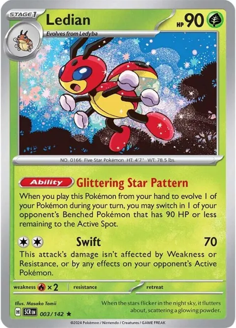 Ledian #003/142 Holofoil Pokémon card from Stellar Crown