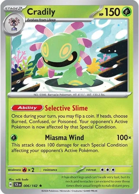 Cradily #006/142 Reverse Holofoil Pokémon card from Stellar Crown