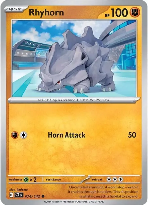 Rhyhorn #074/142 Reverse Holofoil Pokémon card from Stellar Crown