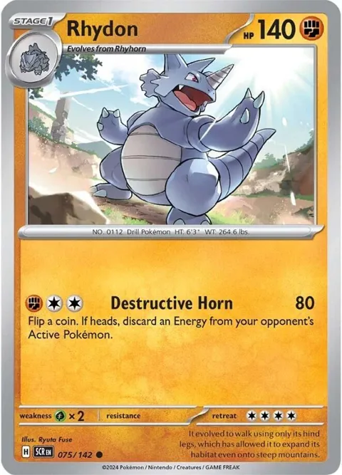 Rhydon #075/142 Reverse Holofoil Pokémon card from Stellar Crown