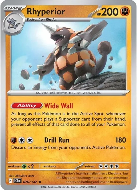 Rhyperior #076/142 Reverse Holofoil Pokémon card from Stellar Crown