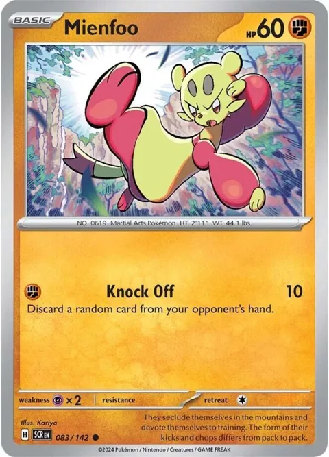 Mienfoo #083/142 Reverse Holofoil Pokémon card from Stellar Crown